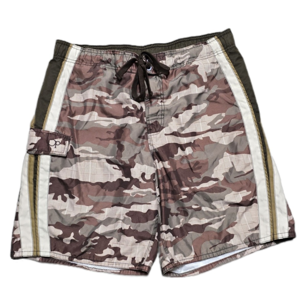 Vintage 90s Ocean Pacific Camo Cargo Board Shorts Mens 36/38 Lined Surf‎ Beach